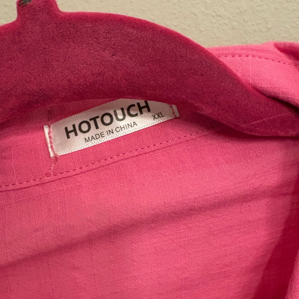 XXL Bright Pink Linen Button-Up Shirt - Picture 4 of 4
